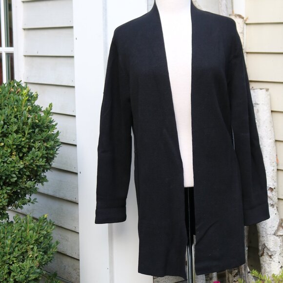 Eileen Fisher Black Organic Interlock Silk Cotton Blend Long Open Cardigan Sz XL - Picture 1 of 6
